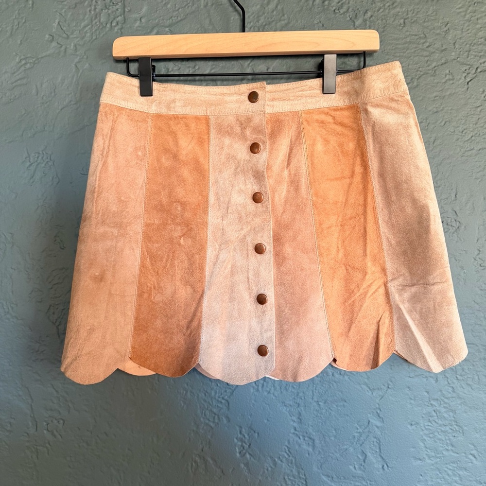 White Crow Tan Suede Button-Up Mini Skirt